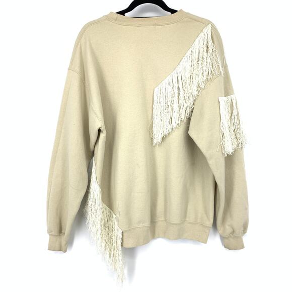 Collina Strada Fringe Sweatshirt Womens Size Small Crewneck Sand Beige - Picture 2 of 8